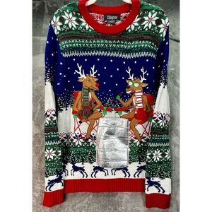 Reindeers Drinking Beer Keg‎ Ugly Christmas Sweater 33 Degrees Mens Large